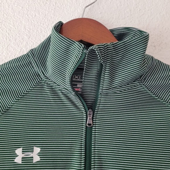 Under Armour Women's Heatgear 1/4 Zip Green Striped Pullover Size S Loose Fit - Picture 2 of 6